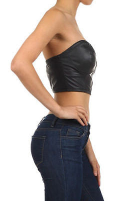 Faux Leather Crop Bustier Strapless Zipper Club Sexy Sweetheart