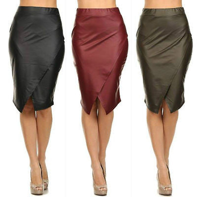 Skirt Faux Leather Wrapped High Waist Black Olive Burgundy Sexy ...