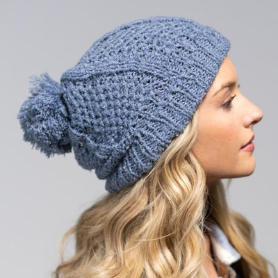 Blue Soft Knit Pompom Winter Beanie Hat Women's Casual Gift