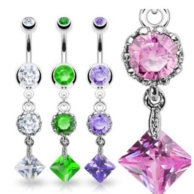 Vintage Style Round & Square CZ Cubic Zirconia Belly Navel Ring