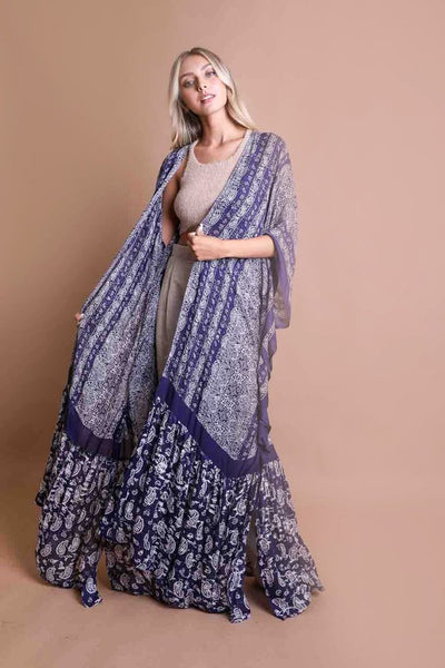 Purple Paisley Tapestry Free Flow Kimono Open Duster Coverup Wrap Top