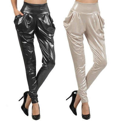 Pants S M L Harem Metallic High Waist Black Tan Shimmer Womens New Fashion Sexy