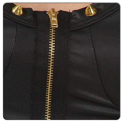 Bandeau Top Metallic Studded Faux Leather Black Silver Zipper Top Sexy