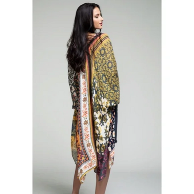 Floral Moroccan Tile Inspired Bohemian Colorful Kimono Wrap Coverup Top One Size