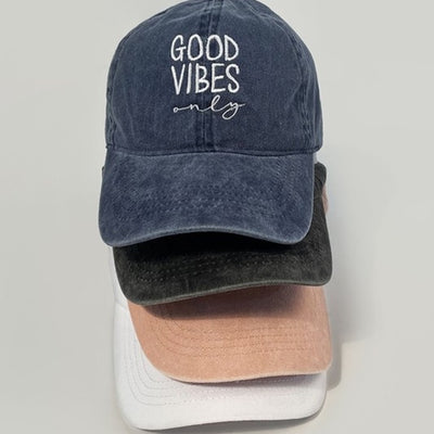 Burgundy Vintage Washed Good Vibes Only Women's Baseball Cap Casual Hat