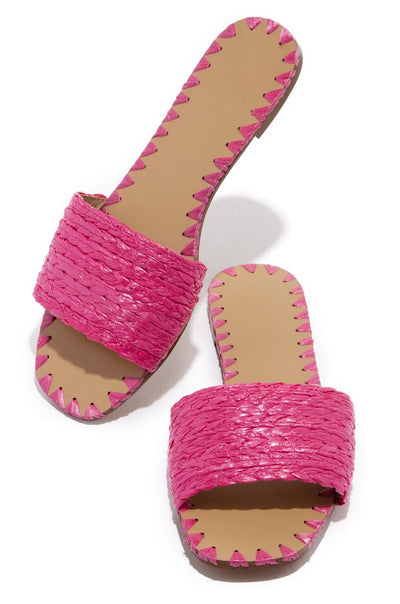 Fuchsia Woven Summer Slip On Womens Casual Sandals