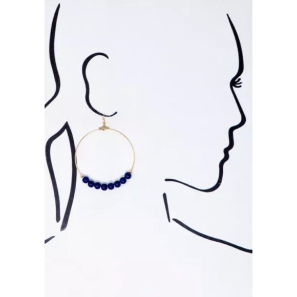 White Agate Natural Stone Bead Gold Hoop Earrings