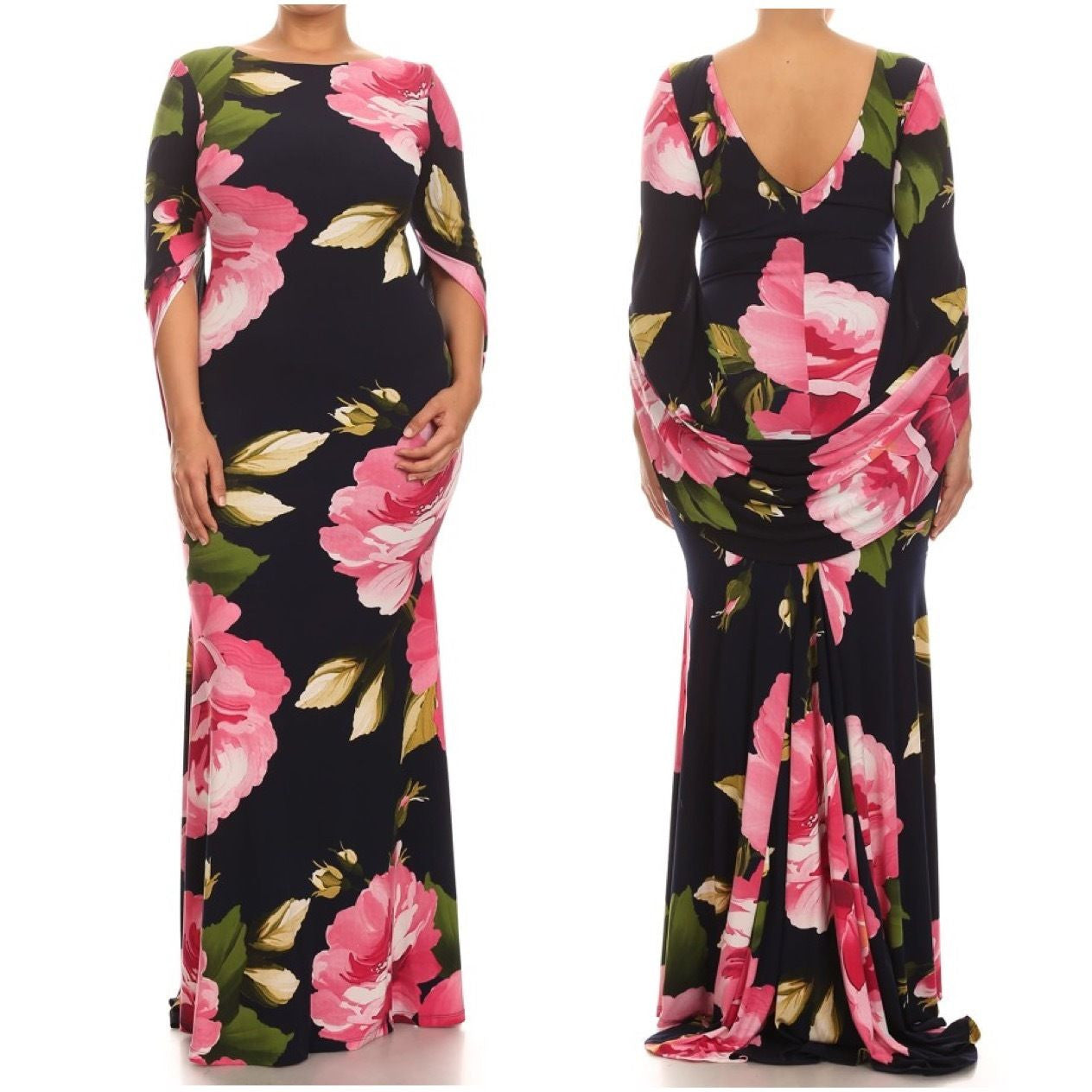 Plus Maxi Gown Dress Floral Mermaid Cocktail Formal Train Low Back