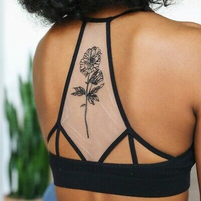 Black Flower Bloom Mesh Tattoo Sheer Bralette Casual Womens