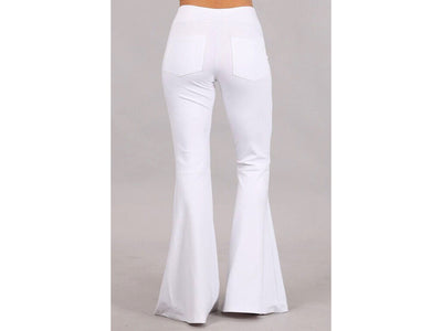 White Stretch Bell Flared Ponte Pull On Tummy Control Casual Boho Pants