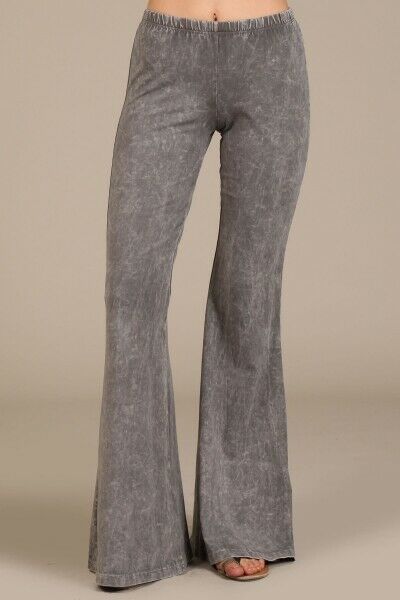Taupe Gray Boho Mineral Wash Flared Bell Bottom Stretch Pull On Pants Womens
