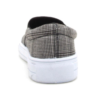 Black White Plaid Houndstooth Slip On Step In Womens Sneakers