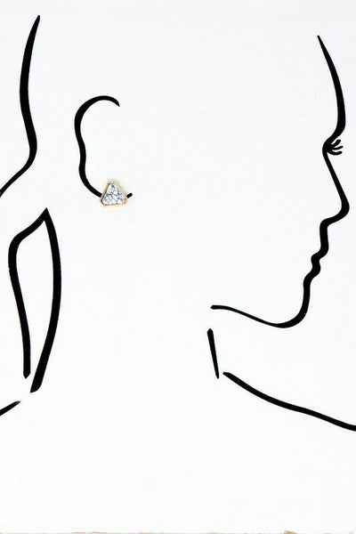 White Gold Rimmed Triangle Natural Stone Stud Earrings