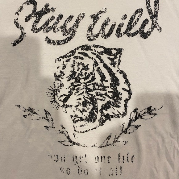 White Stay Wild One Life Tiger Graphic Unisex Tee Casual T-Shirt Womens