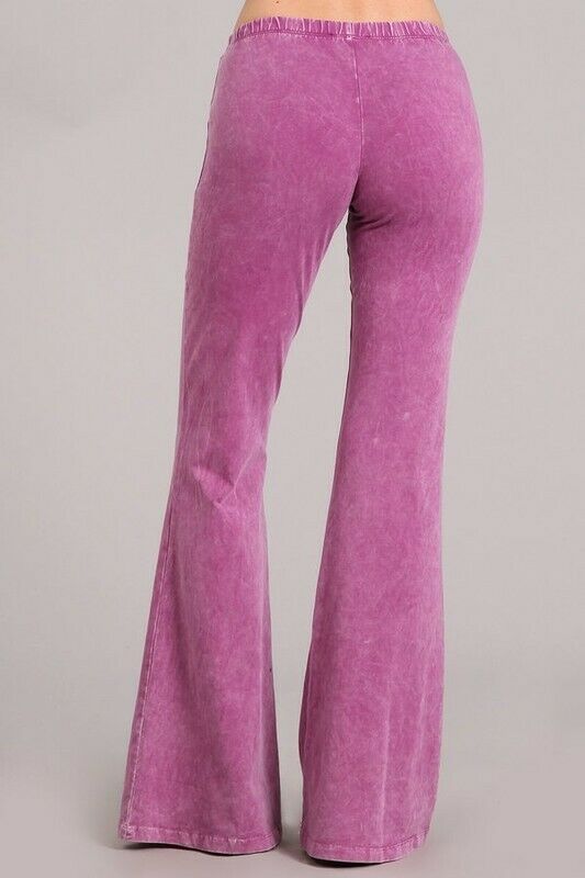 Magenta Haze Boho Mineral Wash Flared Bell Bottom Stretch Pull On Pants Womens