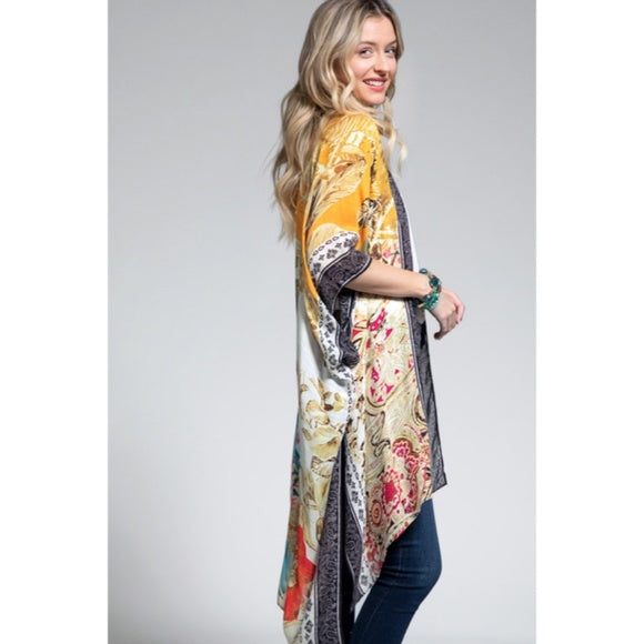 Tahiti Colorful Tropical Floral Vacation Open Kimono Wrap Coverup Top Women's