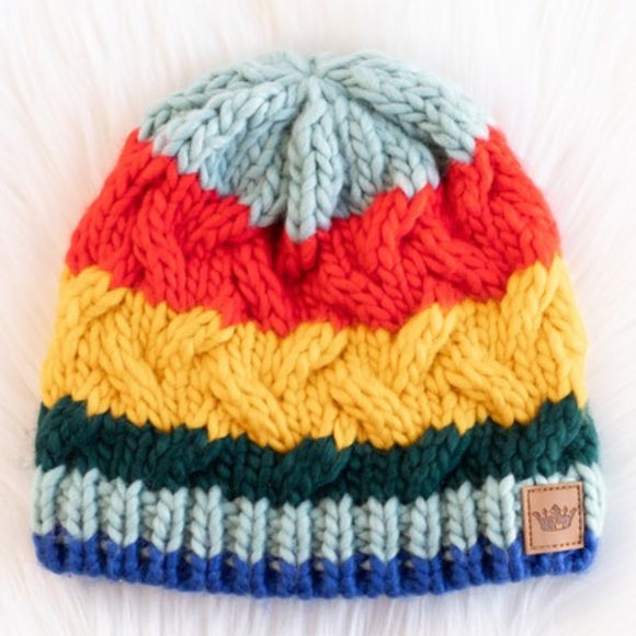 Rainbow Striped Colorful Cable Knit Fleece Lined Beanie Women's Winter Hat