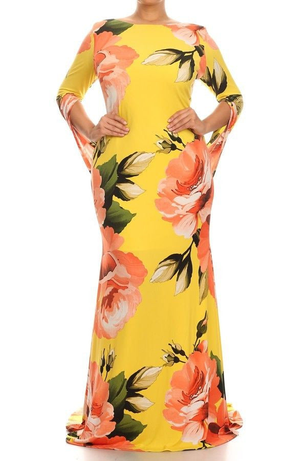 Plus Maxi Gown Dress Floral Mermaid Cocktail Formal Train Low Back