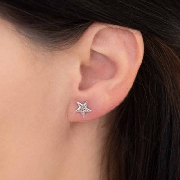 Ocean Breeze Shell Starfish Sterling Silver Stud Earrings