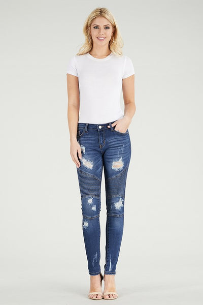 Destroyed Moto Skinny Jeans Ripped Frayed Stretch Womens Casual Pants