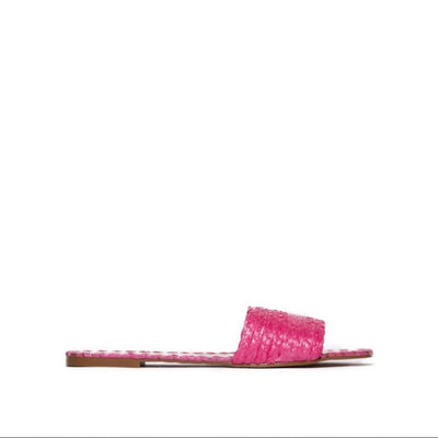 Fuchsia Bright Pink Raffia Woven Summer Slip On Sandals