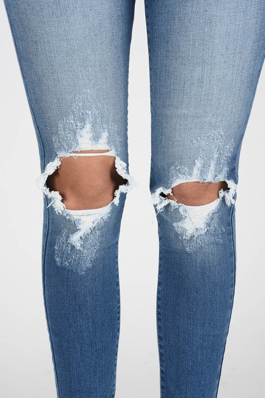 KanCan Distressed Ripped Knee Skinny Stretch Jeans