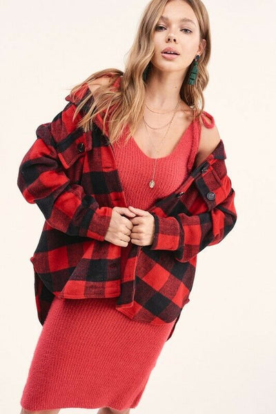 Red Midi Tie Shoulder Strap Knit Holiday Sweater Sexy Dress