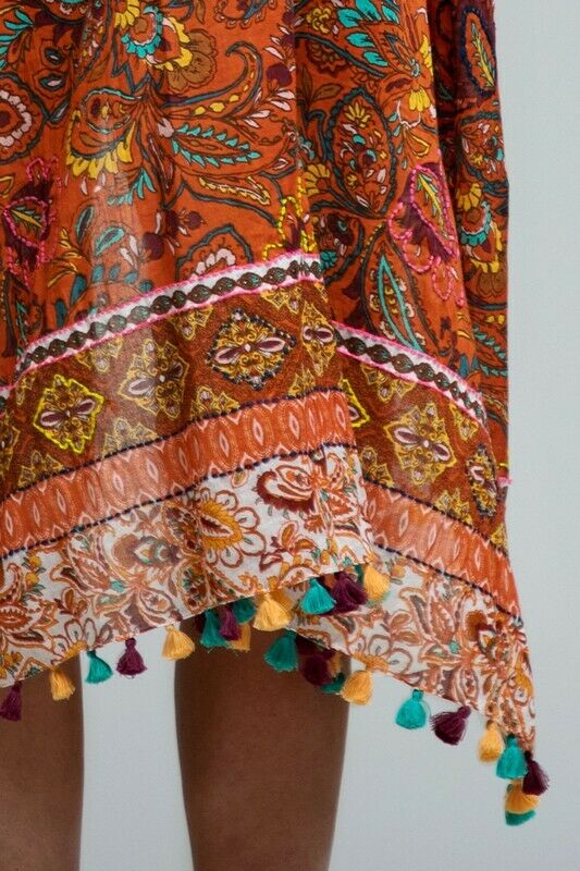 Vintage Rust Intricate Jacobean Tassel Bohemian Kimono Wrap One Size Womens