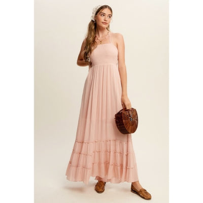 Blush Pink Forever Yours Tiered Woven Bohemian Maxi Summer Dress Women's