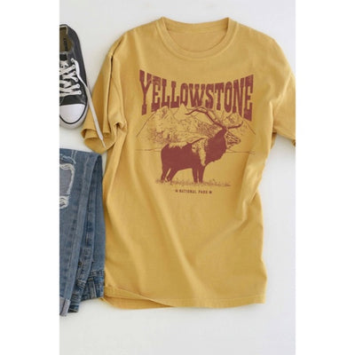 Mustard Yellowstone National Park Graphic Tee Casual Women's