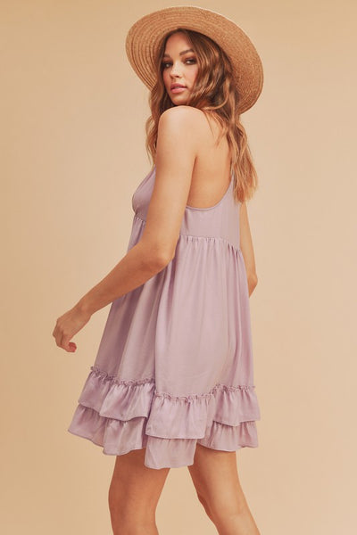 Sonia - Lavender Tiered Ruffled Hem Flirty Slip Mini Dress