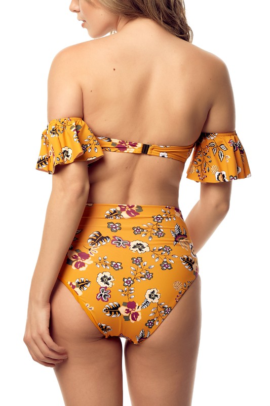 Mustard Yellow Freshia Ruffled High Waisted Bikini Swimsuit Set