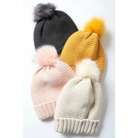 Olive Pom Faux Sherpa Lined Knit Beanie Winter Womens Hat