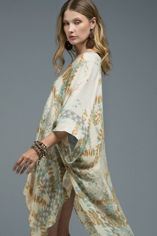 Mojito Tie Dye Mandala Geometric Gypsy Bohemian Open Kimono Wrap Casual
