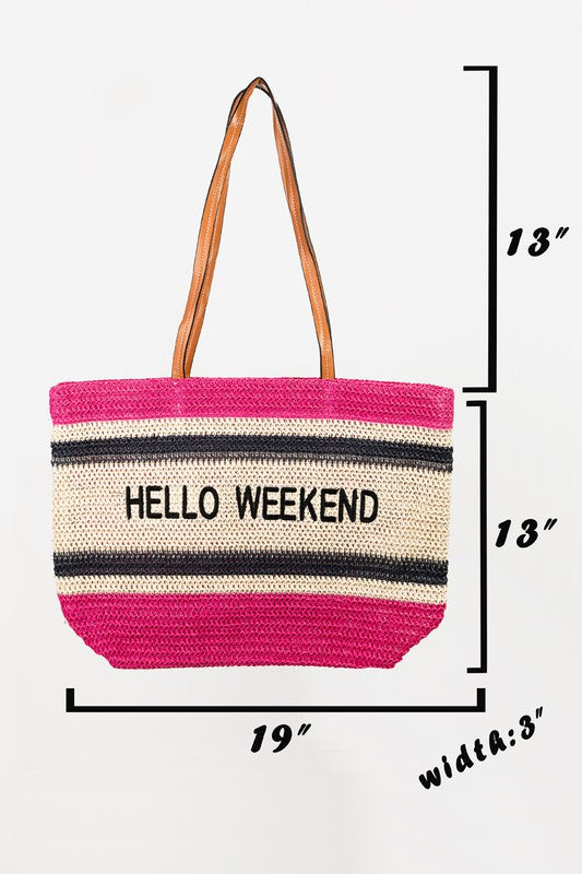 Fuchsia Hello Weekend Straw Braided Tote Bag