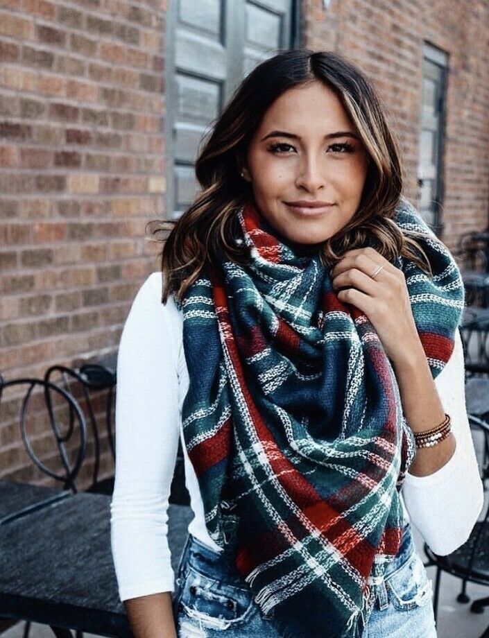 Navy Red Green Holiday Plaid Winter Blanket Scarf Winter Casual