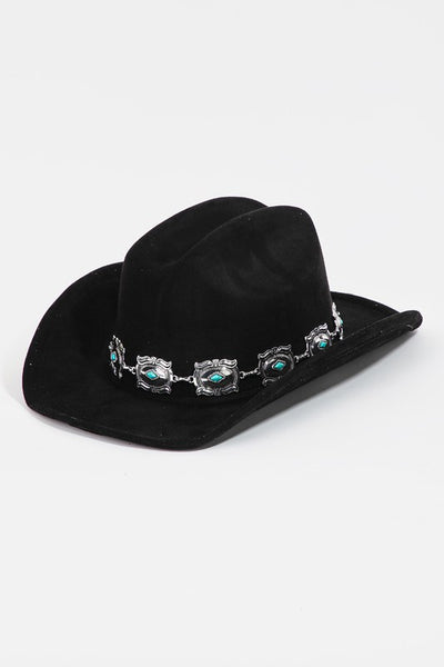 Black Western Concho Chain Disc Fedora Women's Hat