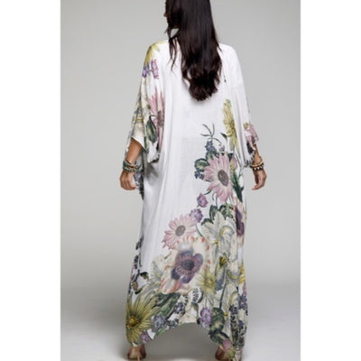 Aurelia Floral Motif Flower Sheer Kimono Long Maxi Open Duster Wrap Coverup