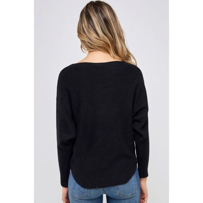 Black Pearl Accent Trim Knit Long Sleeve Pullover Holiday Women's Casual Sweater