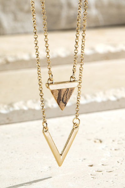 Gold Triangle Natural Stone Charm & Chevron Necklace
