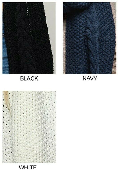 Navy Plush Chunky Cable Knit Oblong Womens Winter Scarf