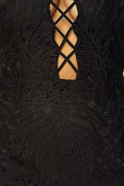 Black Crochet Palm Midi Lace Cocktail Dress Womens Sexy