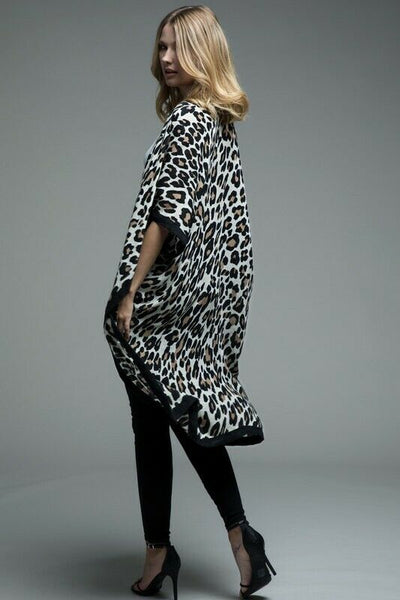 Beige Leopard Animal Print Black Border Kimono Wrap Womens One Size