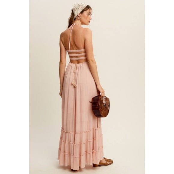Blush Pink Forever Yours Tiered Woven Bohemian Maxi Summer Dress Women's