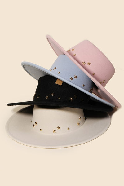 Pink Gold Star Studded Fedora Western Bohemian Festival Hat