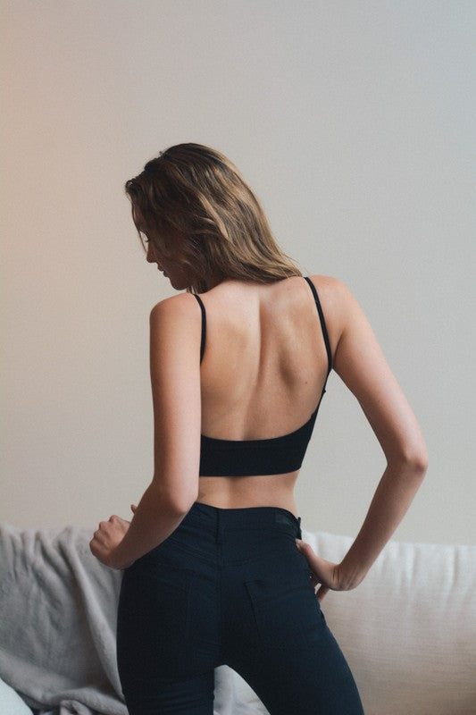 Black Low Back Seamless Solid Bralette Womens