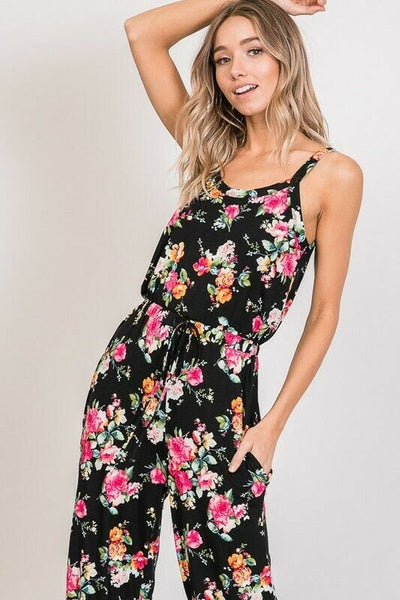 Soft Cami Style Bright Floral Jumpsuit Drawstring Pocket Womens Casual S M L