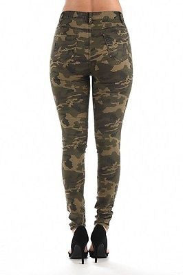 Plus High Waist Pants Ripped Destroyed Skinny Jeans Stretch Legging Camo Army