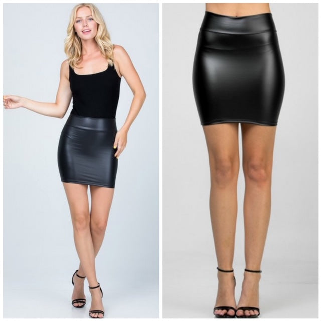 Black Faux Vegan Leather High Waist Mini Skirt Sexy Womens