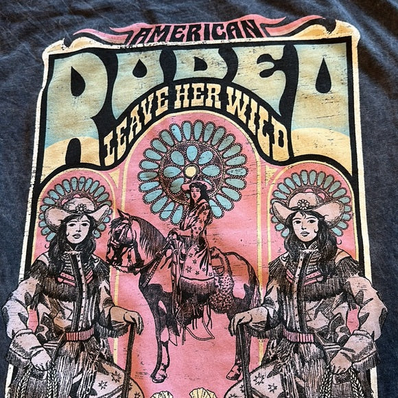 Vintage Black Mineral Wash Leave Her Wild Rodeo Western Oversized Graphic Tee
